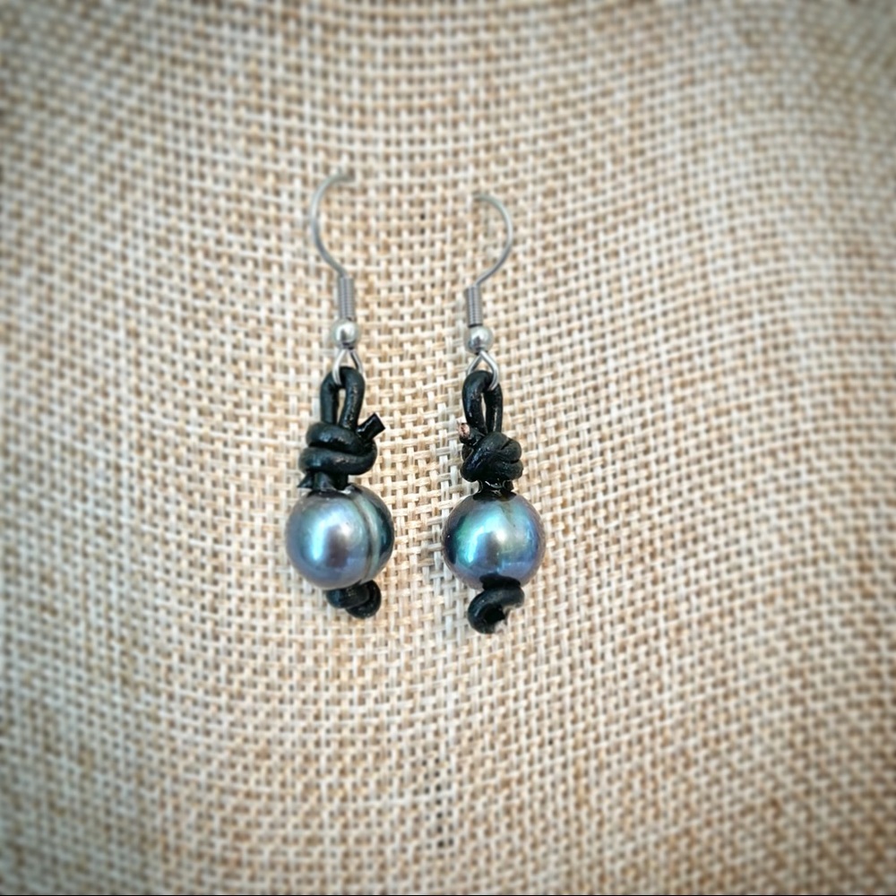 NEW Tahitian Pearl Leather Minimalist Earrings